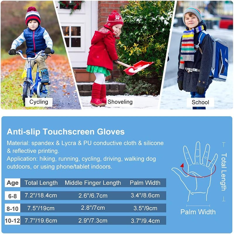 EEFOW Kids Winter Touch Screen Gloves - Cold Weather Windproof Waterproof Fleece Warm Gloves Anti-Slip Cycling Mittens for Aged 4-12 Children Boys & Girls - Image 2